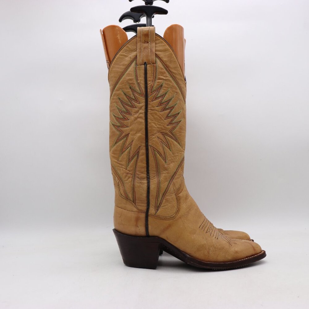 The Sanders Brown Beige Leather Women's 6 B Handcrafted Cowboy Western Boots